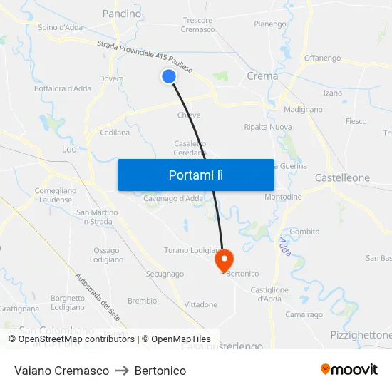 Vaiano Cremasco to Bertonico map