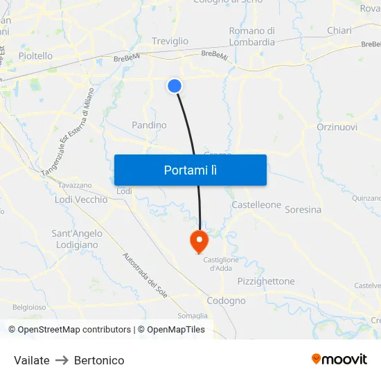 Vailate to Bertonico map