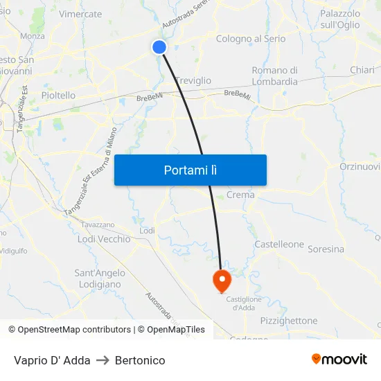 Vaprio D' Adda to Bertonico map