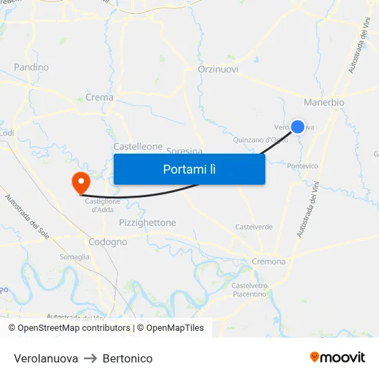 Verolanuova to Bertonico map