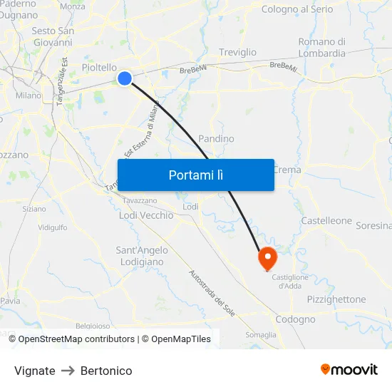 Vignate to Bertonico map