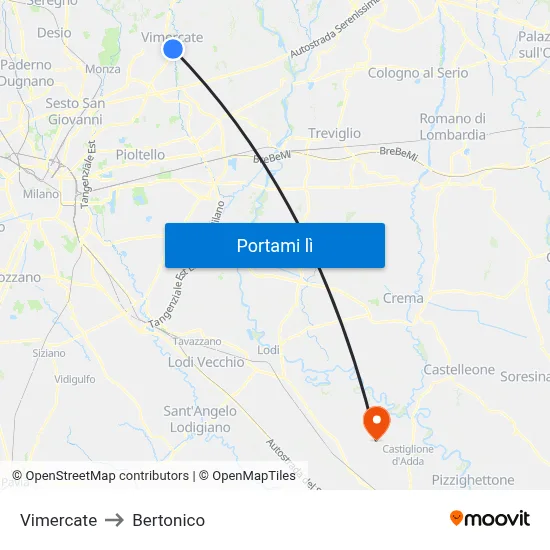Vimercate to Bertonico map