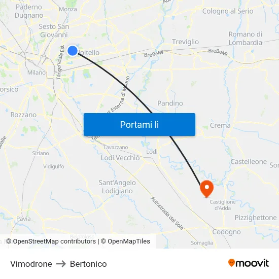 Vimodrone to Bertonico map