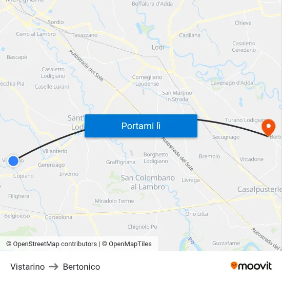 Vistarino to Bertonico map