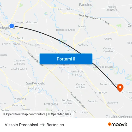 Vizzolo Predabissi to Bertonico map