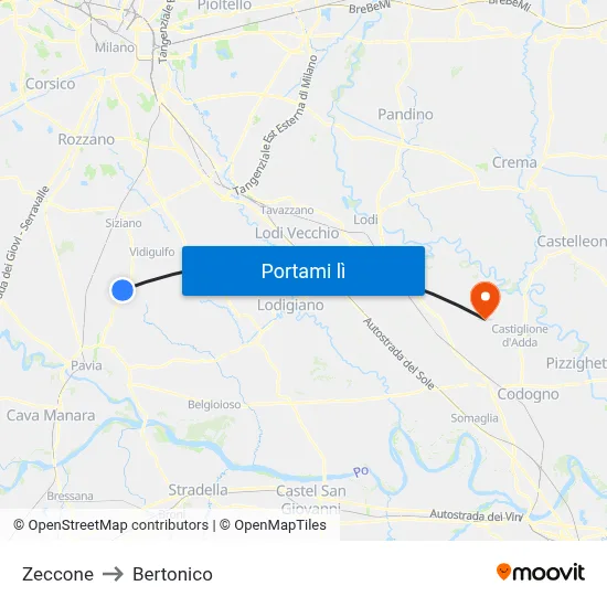 Zeccone to Bertonico map