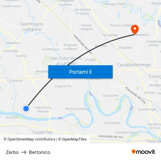 Zerbo to Bertonico map