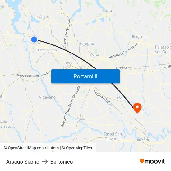 Arsago Seprio to Bertonico map