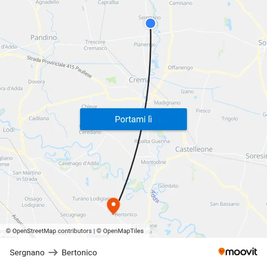Sergnano to Bertonico map