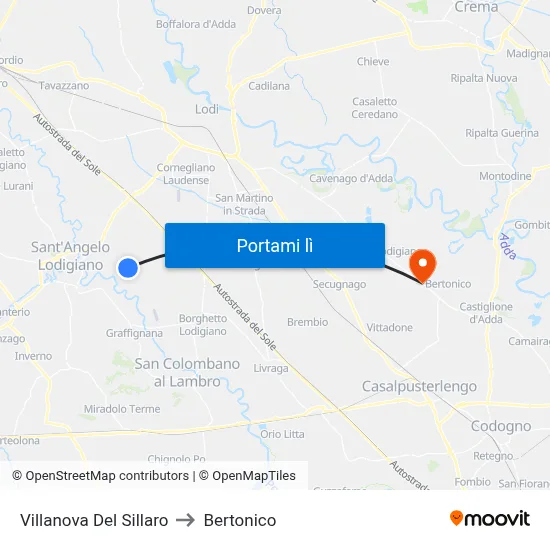 Villanova Del Sillaro to Bertonico map