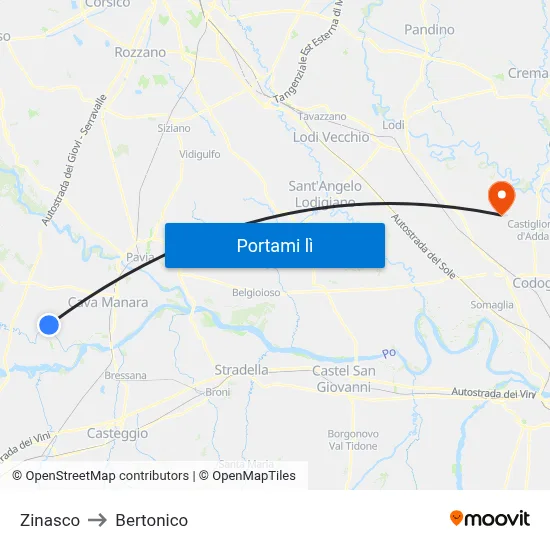 Zinasco to Bertonico map