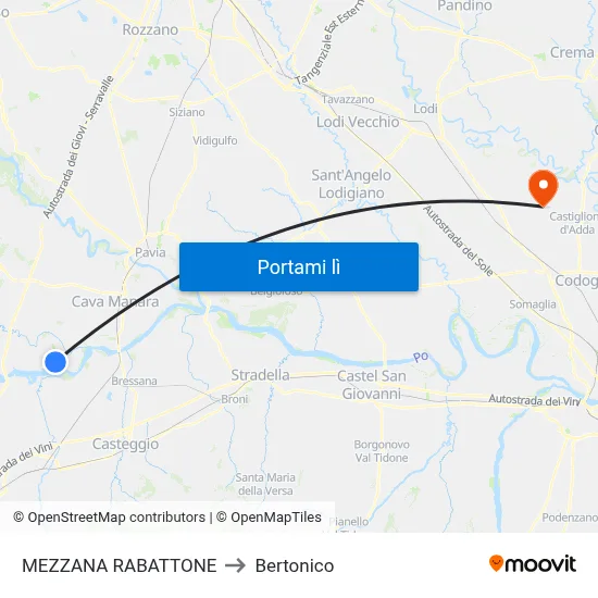 MEZZANA RABATTONE to Bertonico map