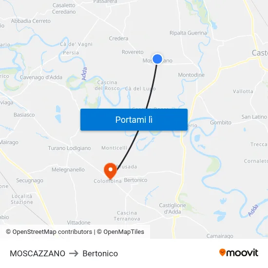 MOSCAZZANO to Bertonico map