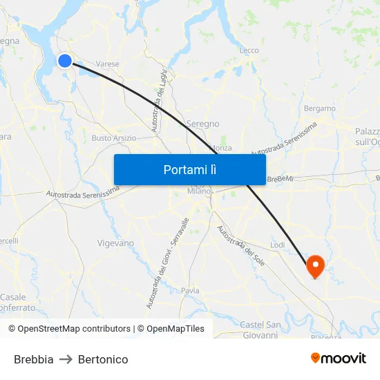 Brebbia to Bertonico map