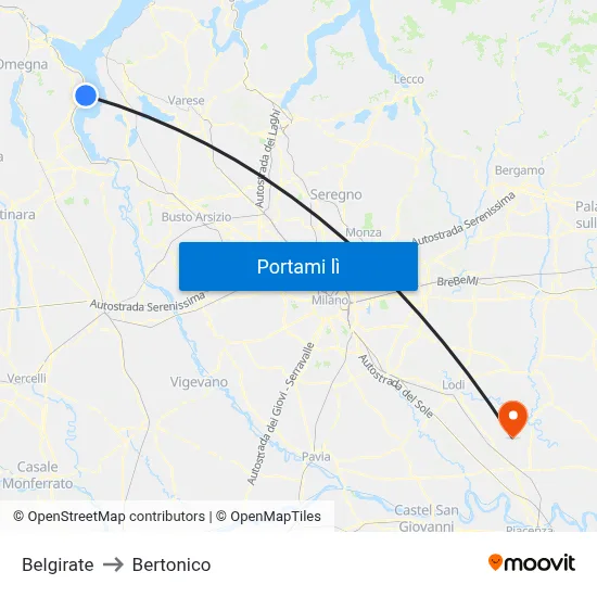 Belgirate to Bertonico map