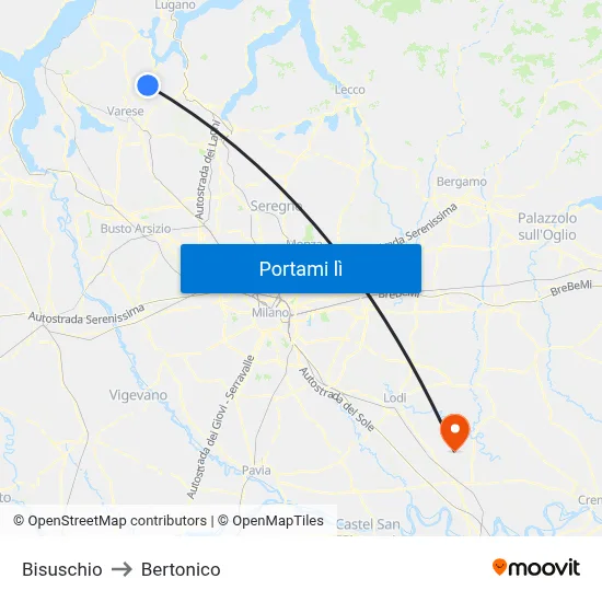 Bisuschio to Bertonico map