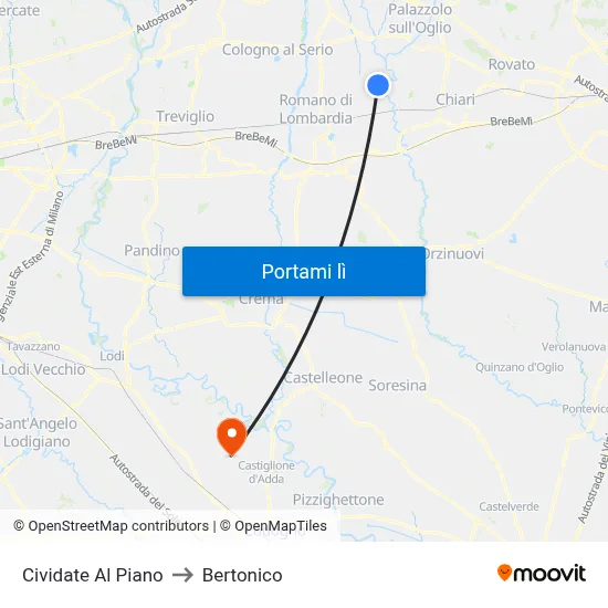 Cividate Al Piano to Bertonico map