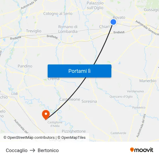 Coccaglio to Bertonico map