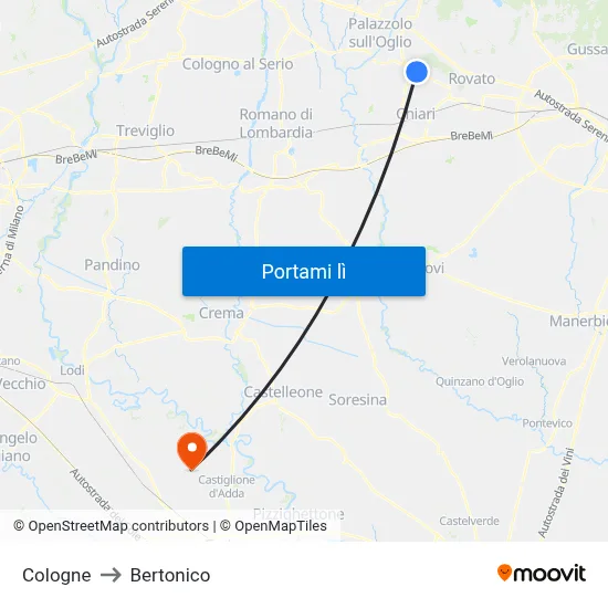 Cologne to Bertonico map