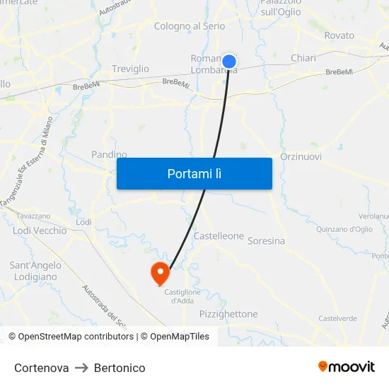 Cortenova to Bertonico map