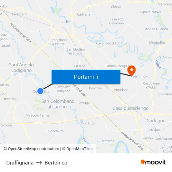 Graffignana to Bertonico map