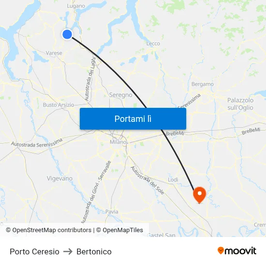 Porto Ceresio to Bertonico map