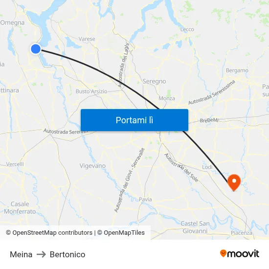 Meina to Bertonico map