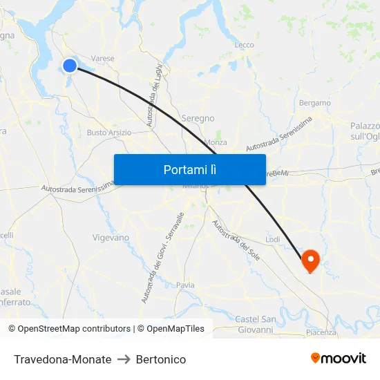 Travedona-Monate to Bertonico map