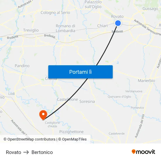 Rovato to Bertonico map