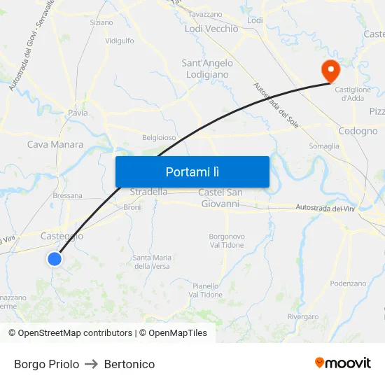 Borgo Priolo to Bertonico map