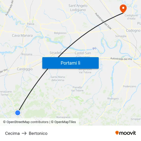 Cecima to Bertonico map