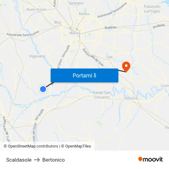 Scaldasole to Bertonico map