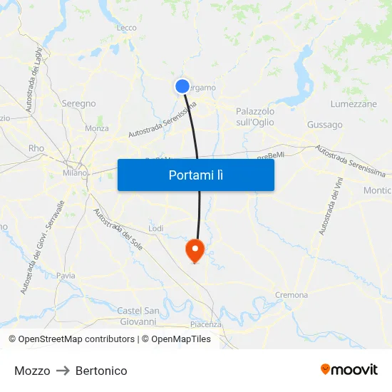 Mozzo to Bertonico map