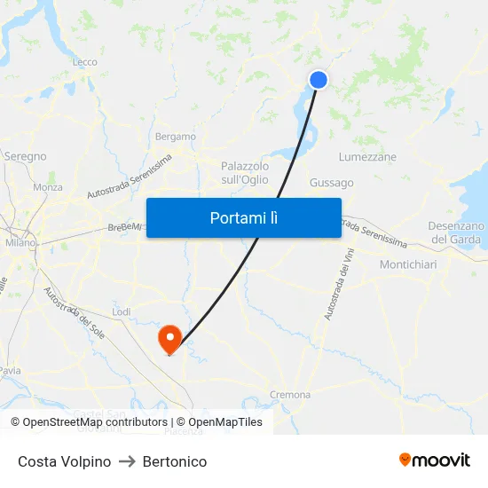 Costa Volpino to Bertonico map