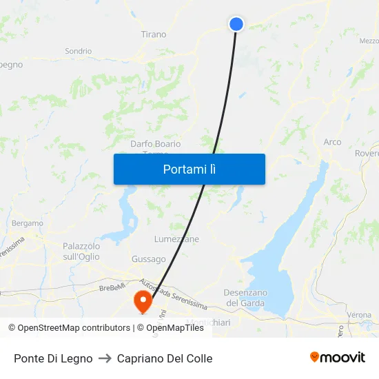 Ponte Di Legno to Capriano Del Colle map