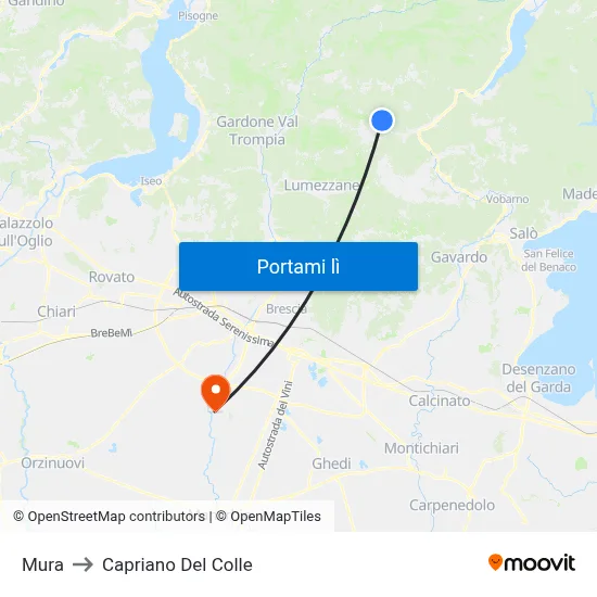 Mura to Capriano Del Colle map