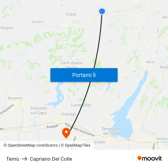 Temù to Capriano Del Colle map