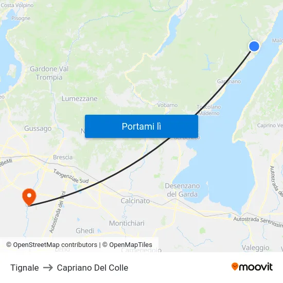 Tignale to Capriano Del Colle map