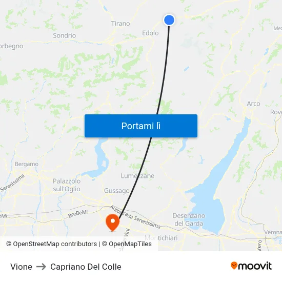 Vione to Capriano Del Colle map