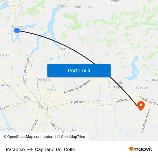 Paradiso to Capriano Del Colle map