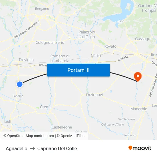 Agnadello to Capriano Del Colle map