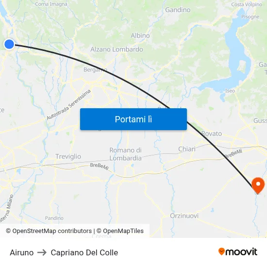 Airuno to Capriano Del Colle map