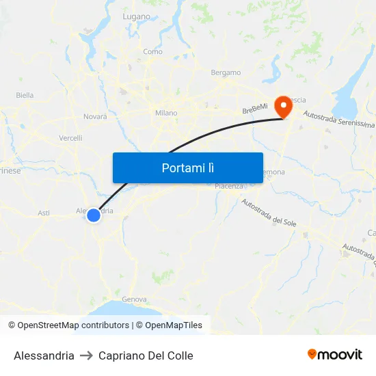 Alessandria to Capriano Del Colle map
