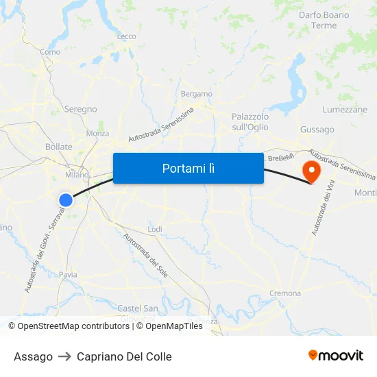 Assago to Capriano Del Colle map