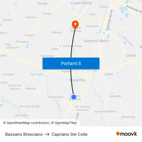 Bassano Bresciano to Capriano Del Colle map