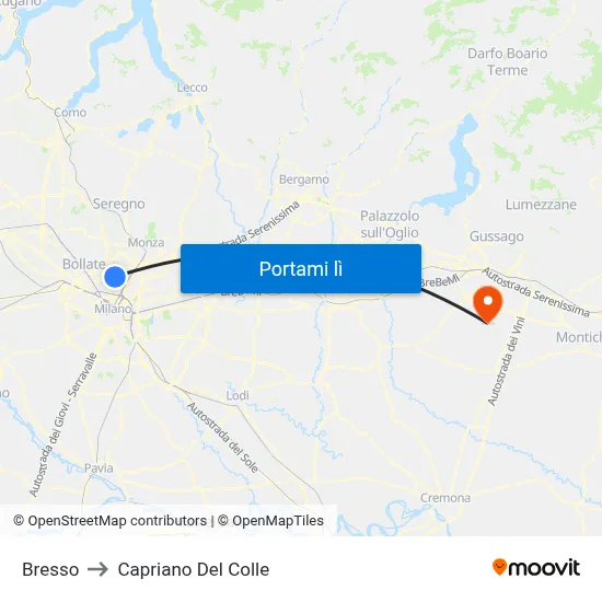 Bresso to Capriano Del Colle map