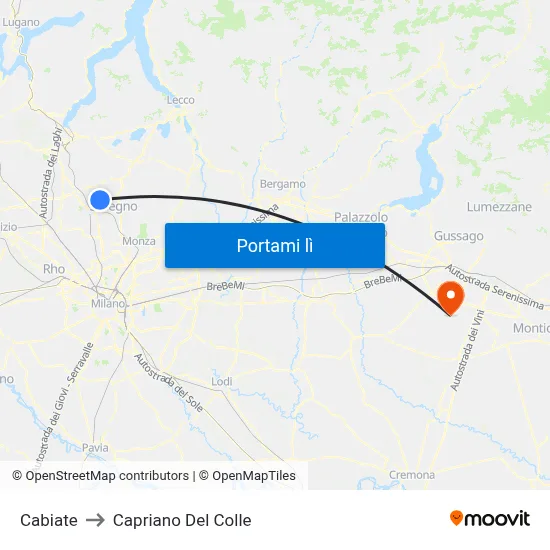 Cabiate to Capriano Del Colle map