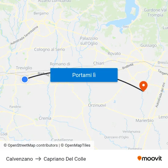 Calvenzano to Capriano Del Colle map