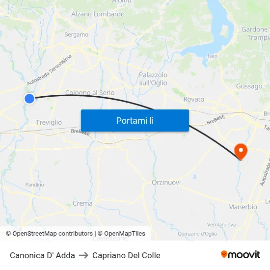 Canonica D' Adda to Capriano Del Colle map