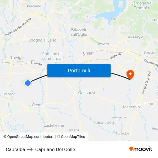 Capralba to Capriano Del Colle map